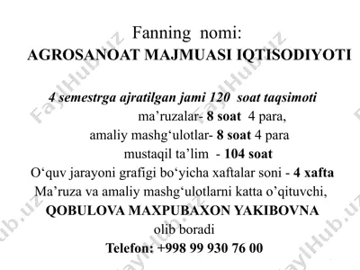 agrosanoat majmuasi iqtisodiyoti — PPTX