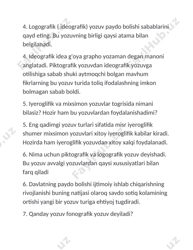 an yozma belgilar yoki tasvirlar tizimi. piktografik yozuv- piktografik lot. pictus rasm surat grapho yozaman degan manoni anglatadi. bu yozuv turining oziga xos tomoni uning ogzaki til bilan bogliq emasligi va uni har qanday til vakili tushuna olishidadir. logografik ( ideografik) yozuv-ideografik idea goya grapho yozaman degan manoni anglatadi. fonografik yozuv-fonografik grekcha phone tovush grapho yozaman degan manoni anglatadi. oromiy yozuv- finikiy yozuvi asosida eramizdan oldingi i ming yilliklarning boshida paydo bolgan. pahlaviy yozuv- oromiy yozuvining korinishlaridan biri sifatida iii asrda sosoniylar sulolasi hukmronligi davrida paydo bolgan. orfografiya- muayyan tildagi togri yozish qoidalari majmui. alfavit- biror tilning yozuviga qabul qilingan va malum an'anaviy tartib berilgan yozuv belgilari yoki bogin belgilari majmui. differensiyatsiya- fran. differentiation lot. differentia farqlanish farq degan manolarni anglatadi. 120-grabdurahimova n image1.jpeg