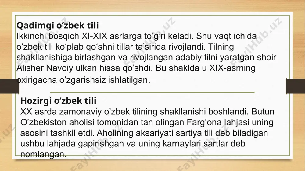 o’zbek tilining taraqqiyot bosqichlari. davlat tilining nufuzini oshirish bo‘yicha hukumat qarorlari - Page 5