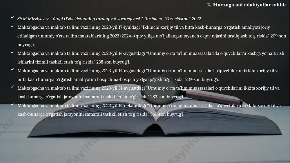 ni tahlil qilish, b) kasblarni tahlil qilish, c) professional sinovlar (o‘zini kasblarda sinab ko‘rish). hududlar kesimida kasbga o‘qish markazlari bilan hamkorlikda ishlash tizimini joriy etish. 2. maktablarda har oy potentsial ish beruvchilar bilan uchrashuvlar o'tkazilmaydi. bizda maktabgacha yoshdagi bolalardan kasbga yo‘naltirish testlari o‘tkazish ishlari amaliyotda qo‘llanilmagan. aqshda kasbga yo'naltirish tizimi kasblarning o'ziga xos xususiyatlarini xarakter xususiyatlari bilan taqqoslash modeliga asoslangan. ularning mutaxassislari turli yoshdagi bolalar va yoshlarga mo'ljallangan testlar davomida aniqlaydilar: maktabgacha yoshdagi bolalardan tortib universitet bitiruvchilarigacha keyin o’quvchi tegishli kasblar ro'yxatini oladi va ulardan birini tanlashi mumkin. maktablarda har oy potentsial ish beruvchilar bilan uchrashuvlar o'tkaziladi, ular maktab o’quvchilariga tanlangan mutaxassislikni sinovdan o'tkazish uchun ish joylarini taqdim etadilar. oxir oqibat, bularning barchasi o’quvchilarga o'zlarining moyilliklariga eng mos keladigan va mehnat bozorida talabga ega bo'lgan kasbni topishga yordam beradi maktablarda potentsial ish beruvchilar bilan uchrashuvlar o'tkazish. mahalliy sharoitdan kelib chiqib, mavjud korxona va mahalliy tadbirkorlar bilan ish bilan ta’minlash chora-tadbirlarini …