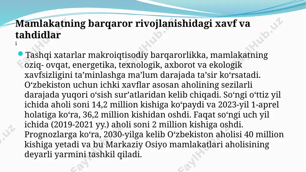 xizmat qiladi. barqaror rivojlanish deganda, aholi ehtiyojlarini toʻla qondirish maqsadida kelajak avlod ehtiyojlarini qondirish imkoniyatlarini esa xavf ostiga qoʻymaslikka asoslangan rivojlanish tushuniladi. barqaror rivojlanishni “ijtimoiy”- “iqtisodiy”--“ekologik” uchlik tizimi oʻzaro bogʻliq rivojlanishga asoslangan sinergetik samara hisobidan taraqqiy etadigan jarayon sifatida tasavvur etish mumkin. barqaror rivojlanishni taʼminlashdagi iqtisodiy yondashuv cheklangan resurslardan oqilona foydalanishni nazarda tutadi. . barqaror rivojlanish konsepsiyasiga nisbatan iqtisodiy yondashuvga ye.r.lindal va j.r.xikslar asos solishgan. xiks-lindal yalpi daromadlarning maksimal oqimi nazariyasiga muvofiq daromad yalpi kapitalni saqlab qolgan holda yaratilishi zarur. bunda cheklangan resurslar va ekologik texnologiyalardan foydalanish, ekologik mahsulotlar yaratish, chiqindilarni boshqarish nazarda tutiladi. natijada iqtisodiy barqarorlikning quyidagi ikki turi paydo boʻladi: kuchsiz-vaqt boʻyicha kamaymaydigan tabiiy va jamgʻarilgan kapital iqtisodiy barqarorlik; kuchli-tabiiy kapitalning qaytmasligiga asoslangan iqtisodiy barqarorlik; . bmt bosh assambliyasining 1989-yil dekabr oyidagi 44/428-sonli rezolyutsiyasida barqaror rivojlanish strategiyasini ishlab chiqish maqsadida bmtning maxsus konferensiyasini chaqirish toʻgʻrisida qaror qabul qilindi va u alohida mavzu tariqasida kun tartibiga kiritildi6. barqaror rivojlanish …
