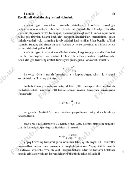 kechikishli obyektlarning rostlash tizimlari — DOCX