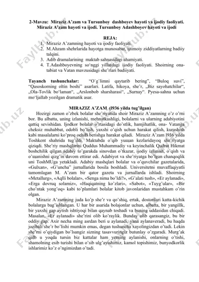 miraziz a’zamning hayoti va ijodiy faoliyati — DOC