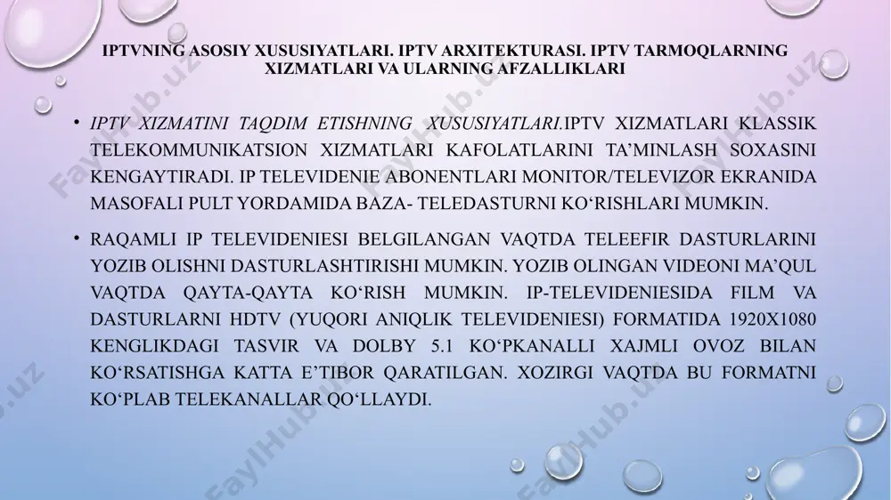 shadi. bundan farqli o'laroq, tcp / ip - bu tarmoqning holati to'g'risida ma'lumot berib, tarmoq orqali ma'lumotlarni uzatish uchun mo'ljallangan o'zaro bog'liq protokollar turkumini anglatadi. tcp / ip - tarmoqning dasturiy komponenti. tcp / ip oilasining har bir qismi o'ziga xos vazifaga ega: elektron pochta yuborish, masofadan kirish xizmatlarini ko'rsatish, fayllarni uzatish, xabarlarni yo'naltirish yoki tarmoqdagi nosozliklarni bartaraf etish. ip (internet protokoli) - tugundan tugunga ma'lumot paketini yuborish uchun javobgardir. ip to'rt martabali manzil manziliga asoslangan har bir paketni oldinga yo'naltiradi (ip manzil). tcp (transmission control protocol) - mijozdan mijozdan serverga to'g'ri etkazib berishni tekshirish uchun javobgardir. ma'lumotlar oraliq tarmog'i yo'qoladi. tcp xatolarni aniqlash yoki yo'qolgan ma'lumotni aniqlash qobiliyatini qo'shdi, natijada abrunktsiyalarni o'chirish, ma'lumotlar to'g'ri va to'liq qabul qilinmaguncha. tcp / ip ning asosiy xususiyatlari: madaniy foydalanuvchilar xizmatlari uchun ishlatiladigan standart yuqori darajadagi protokollar. ochiq protokol standartlari qo'llaniladi, bu dasturiy ta'minot va apparatdan qat'i nazar, standartlarni ishlab chiqish va takomillashtirishga …