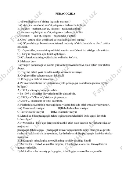 pedagogikadan attestatsiya savollari va javoblari — DOCX