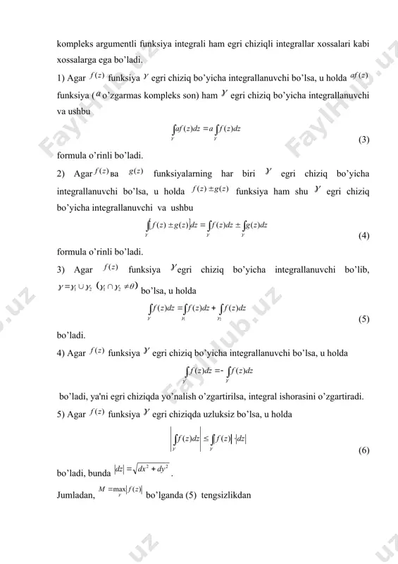 komplеks uzgaruvchili funksiyaning intеgrali va xossalari - Page 5