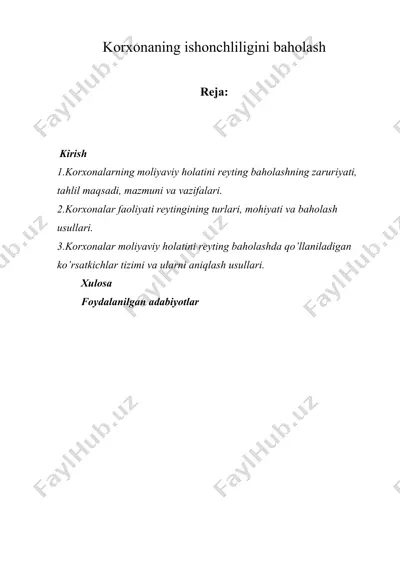 korxonaning ishonchliligini baholash — DOCX