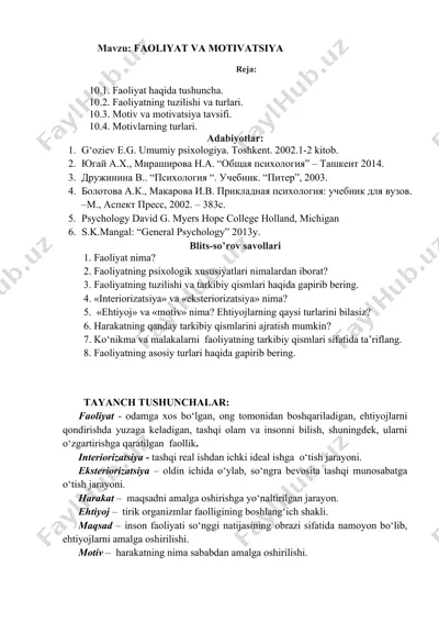 faoliyat va motivatsiya — DOCX