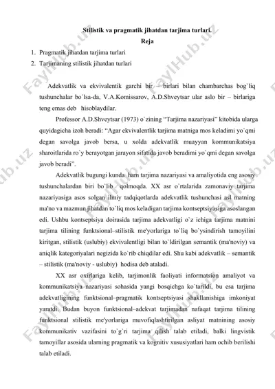 stilistik va pragmatik jihatdan tarjima turlari — DOCX
