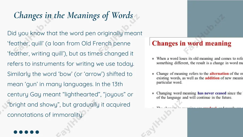 ural or technological changes? can you provide an example? what is the difference between broadening and narrowing of word meanings? give examples of each. references: lyons, john. semantics (volumes 1 & 2). cambridge university press, 1977. ullmann, stephen. semantics: an introduction to the science of meaning. basil blackwell, 1962. thank you image1.png image2.svg image2.jpeg image3.png image5.svg image4.png image7.svg image5.jpeg image6.jpeg image7.png image8.png image9.png /docprops/thumbnail.jpeg
