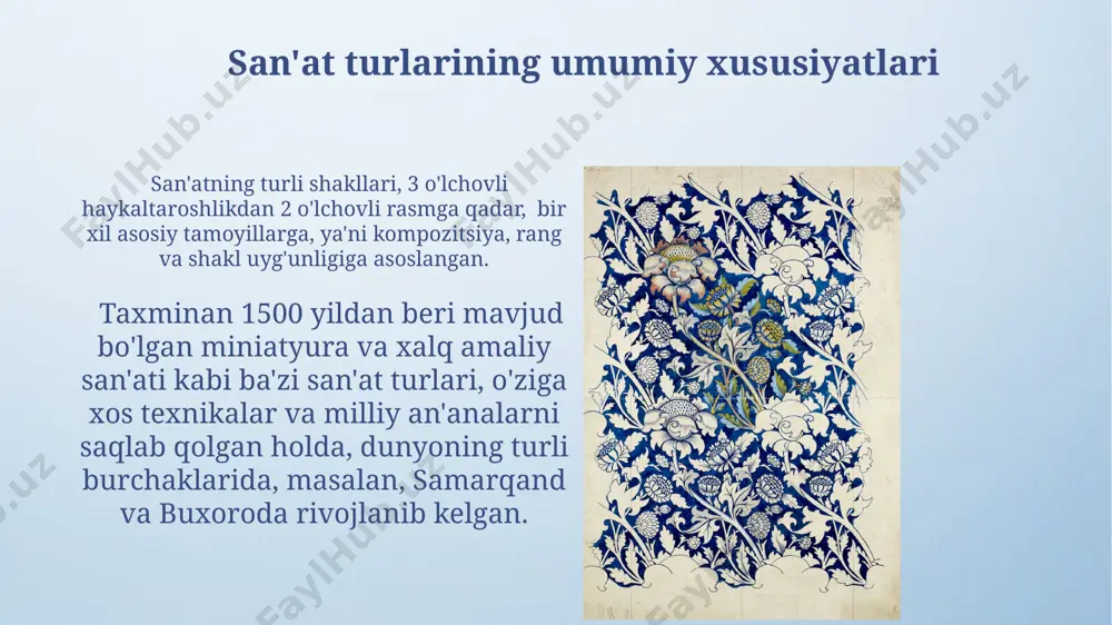 badiiy san'at turlarini umumlashtiruvchi va farqlovchi jihatlar - Page 3
