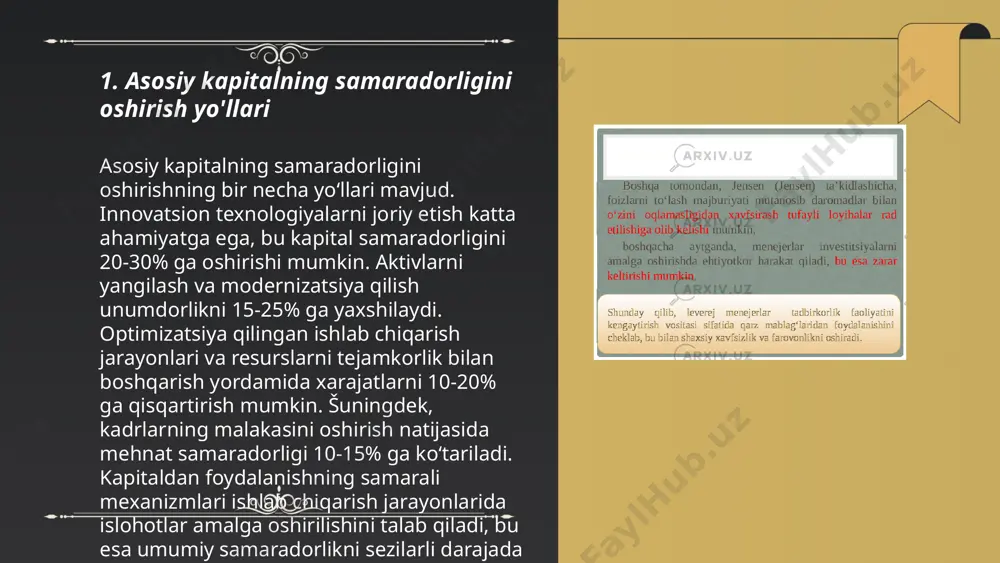 aholashda muhim rol o'ynaydi. asosiy va aylanma kapitaldan foydalanish samaradorligi panjiyev jahongir e'tiboringiz uchun raxmat! image1.png image2.png image3.png image4.png image5.jpg image6.png /docprops/thumbnail.jpeg