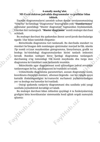 ms excel elektron jadvalida diagrammalar va grafiklar bilan ishlash — DOCX