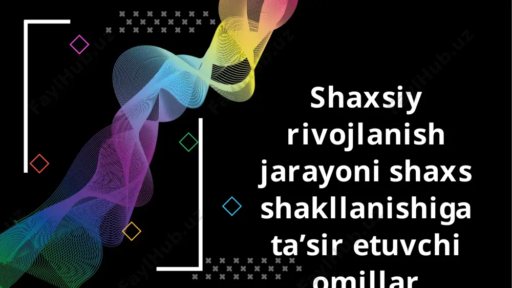 o‘zgarishining sifat o‘zgarishiga o‘tishini ifodalaydi. rivojlanishining manbai qarama-qarshiliklarni o‘rtasidagi kurashdan iboratdir. bola shaxsining rivojlanishi inson ijtimoiy mavjudotdir degan falsafiy ta’ limotga asoslanadi. ayni vaqtda inson tirik, biologik mavjudot hamdir. demak, uning rivojlanishida tabiat rivojlanishining qonuniyatlari ham muhim ahamiyatga ega. shuningdek, shaxs bir butun mavjudot sifatida baholanar ekan, uning rivojlanishiga biologik va ijtimoiy qonuniyatlar birgalikda ta’sir etadi, ularni bir-biridan ajratib bo‘lmaydi. chunki shaxsning faoliyati, hayot tarziga yoshi, bilimi, turmush tajribasi bilan birga boshqa fojiali holatlar, kasalliklar ham ta’sir etadi. inson butun umri davomida o‘zgarib boradi. u ham ijtimoiy, ham psixik jihatdan kamolga etadi, bunda bolaga berilayotgan tarbiya maqsadga muvofiq bo‘lsa, u jamiyat a’zosi sifatida kamol topib, murakkab ijtimoiy munosabatlar tizimida o‘ziga munosib o‘rin egallaydi. chunki rivojlanish tarbiya ta’siri ostida boradi. shaxsning fazilatlarini to‘g‘ri ko‘rish va bexato baholash uchun uni turli munosabatlar jarayonida kuzatish lozim. demak, shaxsni rivojlantirish vazifasini to‘g‘ri hal etish uchun uning xulqiga ta’sir etuvchi omillar hamda shaxs xususiyatlarini yaxshi …