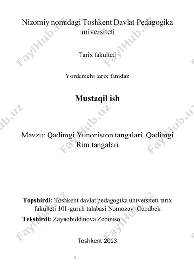 numizmatika va tangalar tarixi — DOCX