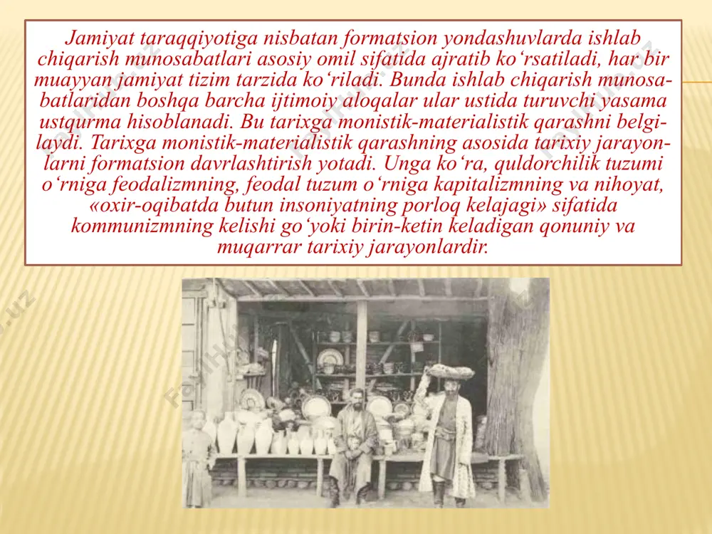 uhammad - uning payg‘ambari». islom musulmonlar dunyosidagi ijtimoiy tuzumning xarakterini ham, davlat muas-sasalarini ham, huquqiy institutlarni ham, axloqni ham, bir so‘z bilan aytganda, musulmonlarning butun ma'naviy sohasini belgilaydi. adabiyotlar: 1. adilxodjayeva s.m. liberalizm: evolyutsiya idey ot proshlogo do nastoyahego. monografiya. –t.: tdyui, 2002. –120 s. 2. boboyev h.b. siyosiy huquqiy ta`limotlar tarixi. –t.: tdyui, 2003. –205 3. boboyev h.b. o`zbek davlatchiligi tarixi. –t.: “fan”, 2004. – 294 b. 4. islamov z. obhestvo. gosudarstvo. pravo. –t.: adolat, 2001. 695 b. 5. islomov z.m. davlat va huquq: umumnazariy masalalar. (davlat nazariyasi). –t.: adolat, 2000. –272 b. image3.jpeg image4.jpeg image5.jpeg image6.jpeg image7.jpeg image8.jpeg image9.png image10.jpeg image11.jpeg /docprops/thumbnail.jpeg