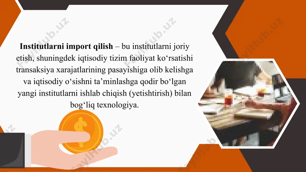 i normalar yig‘indisi bozorning ideal xili hisoblanadi: • murakkab utilitarizm; • maqsadni ko‘zlab oqilona harakat qilish; • individuallashtirilgan ishonch; • ochiqlilik; • ijobiy ma'nodagi erkinlik; • legalizm. institutsional nuqtai nazardan, davlatning asosiy funksiyalaridan biri – bu mulkchilik huquqini himoya qilishdir. xususiy mulk – iqtisodiy raqobatni harakatga keltiruvchi asosiy kuch hisoblanadi. shu nuqtai nazardan xususiy mulk huquqini himoya qilish va shartnomalar bajarilishiga davlat kafolatining institutsional mexanizmlarini takomillashtirish zarur. chet el investisiyalari va investorlarini himoya qilish, turli tadbirkorlik shakllari rivojlanishini qo‘llab–quvvatlash va ularni rag‘batlantirish institutlari, institutsional normalari hamda mexanizmlari shular jumlasiga kiradi. o‘zbekistonda yaim hajmini 2030 yilga borib 2 martaga oshirish siyosatining muhim yo‘nalishi sifatida xususiy mulkchilik, kichik biznes va xususiy tadbirkorlikni ustuvor rivojlantirishni ajratish lozim. shuni hisobga olib, “harakatlar strategiyasi”da belgilanganidek, kichik biznesning yangi subyektlarining paydo bo‘lishi va rivojlanishini har tomonlama rag‘batlantirish, kichik biznes nufuzini oshirish, ularni qo‘llab- quvvatlashni faollashtirish hamda himoya qilishning institutsional normalarini yanada takomillashtirish zarur. ijobiy institutlar konvergentsiyasi …
