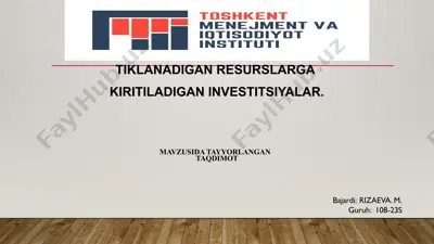 tiklanadigan resurslar va investitsiyalar — PPTX