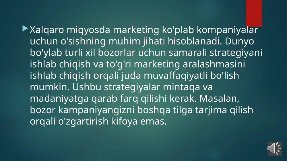 rda o'z o'rnini egallashingiz bilan o'zgarib turadi. tovar identifikatorini shakllantirish narxlarni saralashning boshqa jihati tovar identifikatori toifasiga kiradi. agar siz qulay brend sifatida ko'rilishni istasangiz, narxlaringizni va shuning uchun foyda marjangizni haddan tashqari oshirishni xohlamaysiz. shuningdek, savdo va korporativ soliqlarni, shuningdek bonuslar, aktsiyadorlar va boshqa biznes ehtiyojlari uchun pullarni hisobga oling. marketingdagi o'rni narxda bo'lgani kabi, kimni bozorga chiqarishni o'ylayotganingizda, juda ko'p jihatlar mavjud. iste'molchilarning joylashuvi va daromad darajasi xalqaro marketingda muhim ahamiyatga ega bo'lib, maqsadli demografikani ko'rib chiqishda juda muhimdir. shuningdek, siz o'zingizning zaxirangizni qaerda saqlayotganingiz va qaerda ishlab chiqarilganligi kabi narsalarni ko'rib chiqishingiz kerak bo'ladi. ishlab chiqarish markazingiz joylashgan davlatga yoki mamlakatingizga qarab, sizning mavjud joyingiz yo'qligini tekshirish uchun qonunlar mavjudligini aniqlashingiz kerak bo'ladi. bunga kosmetika sanoatida hayvonlarni sinovdan o'tkazish yaxshi misoldir. qo'shma shtatlardagi ko'plab brendlar "shafqatsiz" deb nomlangan va hayvonlarni sinovdan o'tkazmagan bo'lsa-da, xitoy o'zlarining kosmetik vositalarida hayvonlarni sinovdan o'tkazishni talab qiladi. natijada, siz ushbu sinov uchun …