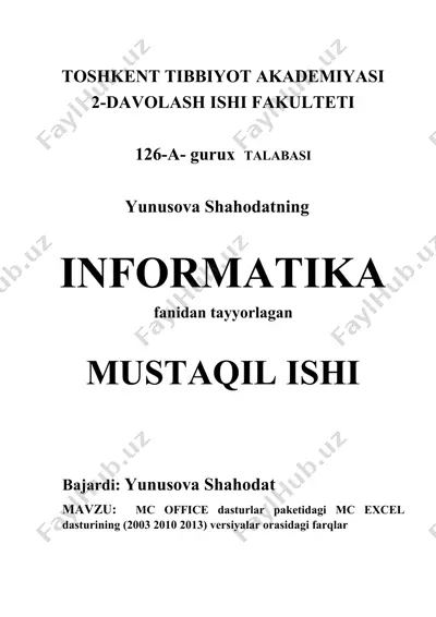 mc excel dasturining versiyalar orasidagi farqlar — DOCX