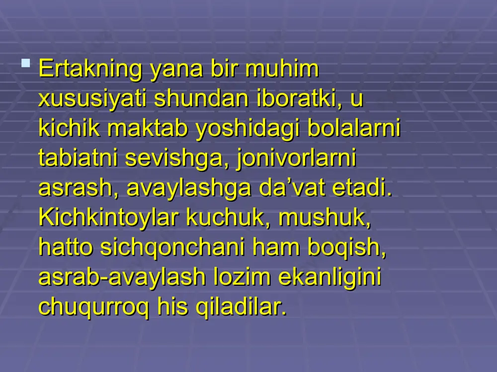 qea hodisalarga teran ko`z bilan qarab, ijobiy munosabatda bo`la olishlari; hayotda o`z o`rnini topib, o`z oilasi, xalqi vatani uchun jon fido qila oladigan, fidoiy inson bo`lib yetishishlarida eng samarali asos bo`ladi. bola yozishidan oldin o`ylaydi, fikrini og`zaki jamlaydi, so`ng uni yozishga kirishadi. o`z fikrini bayon qilish, yo`l qo`yilgan biror savol yoki masala yuzasidan mushohada yuritish uchun jiddiy fikrlaydi. bu jarayon (og`zaki) nutq asosida paydo bo`ladi va mustahkamlanadi. ta`limini ijodiy tashkil etish ta`limni, jumladan, boshlang’ich sinflarda ta`limini ijodiy tashkil etishni hеch kim inkor qilmaydi. aksincha, ta`limni ijodiy tashkil etish yo’li bilan uning samaradorligini oshirish, yoshlarni hayot, ishlab chiqarish va ijtimoiy munosabatlarga tayyorlashning sifatini yaxshilash mumkinligini o’qituvchilar ham, ilmiy jamoatchilik ham e`tirof etadi. boshlang’ich sinf ta`limini ijodiy tashkil etish tajribasini tizim sifatida qarab, ijodiy ta`lim amaliyoti xususiyatlarini ajratishga, maktab o’qituvchilarining ijodiy ta`lim to’g’risidagi fikrlarini qayd etishga harakat qilamiz. boshlang’ich sinf ta`limini ijodiy tashkil etish amaliyotining rеal ahvoli va o’qituvchilarning o’z fikrlarini bir-biri …