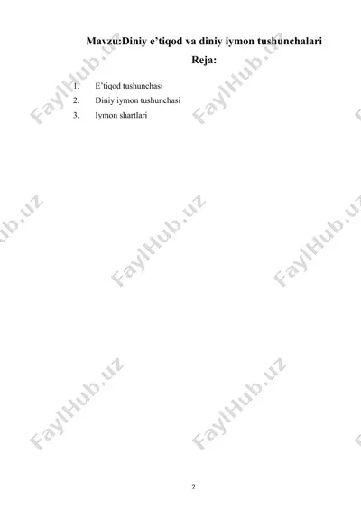 diniy e’tiqod va diniy iymon tushunchalari — DOCX