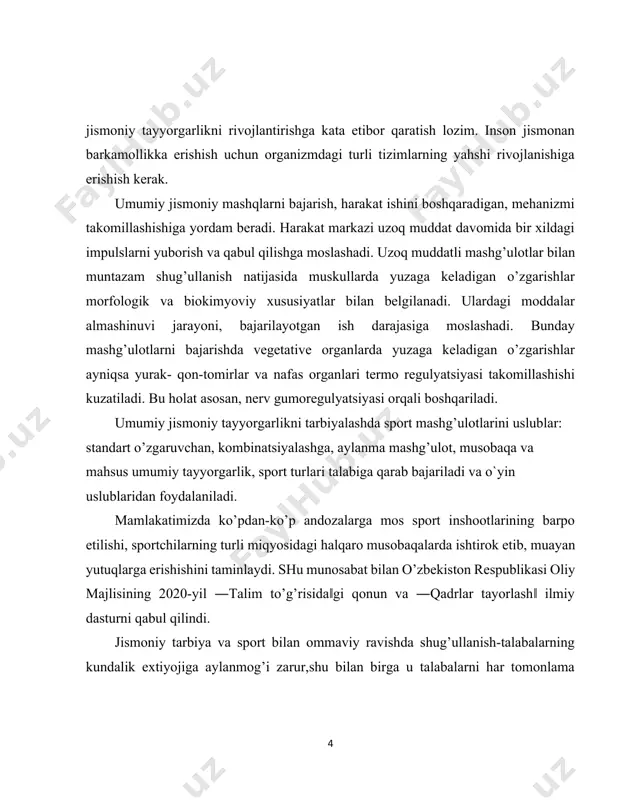 iqlashga imkon beradi. musobaqa turlari. oldiga qo’yilgan vazifalariga qarab musobaqalarni asosiy va yordamchi musobaqalarga bo’lish mumkin. o’zbekiston respublikasi madaniyat ishlari va sport vazirligi tomonidan tasdiqlangan sport tasnifi talab-lariga muvofiq tashkil etiladigan hamda natijalariga ko’ra g’olib va chempion degan nom beriladigan muso-baqalar asosiy musobaqalarga kiradi. musobaqalarning asosiy turi - taqvim musoba-qalari bo’lib, ular sport tadbirlarining yagona taqvimiy rejasida nazarda tutiladi va tasdiqlangan nizomga muvofiq ravishda o’tkaziladi. musobaqaning asosiy turlariga: birinchilik yoki chempionatlar, kubok muso-baqalari, saralash musobaqalari kiradi. birinchilik yoki chempionatlar – eng mas‘uliyatli musobaqa-lar bo’lib, ularning natijalari bo’yicha g’olib jamoalarga chempionlik unvoni beriladi. musobaqalarni tashkil etishning bu turi jamoalar kuchini xolisona baholashga, olib borilayotgan o’quv-mashg’ulot ishining sifatini taqqoslashga imkon beradi. kubok musobaqalariga juda ko’p jamoalarni jalb etish mumkin va ular g’olibni qisqa muddatlarda aniqlash maqsadida o’tkaziladi. kubok musobaqalari eng yaxshilarni izchillik bilan tanlab olish taomili bo’yicha o’tkaziladi. saralash musobaqalari musobaqaning keyingi bos-qichida qatnashish uchun eng kuchli jamoalarni aniqlash maqsadida o’tkaziladi. musobaqaning …