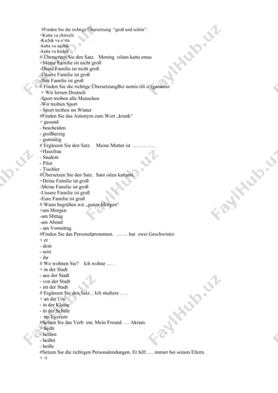 nemis tili o‘rganish testlari va mashqlar to‘plami — DOCX