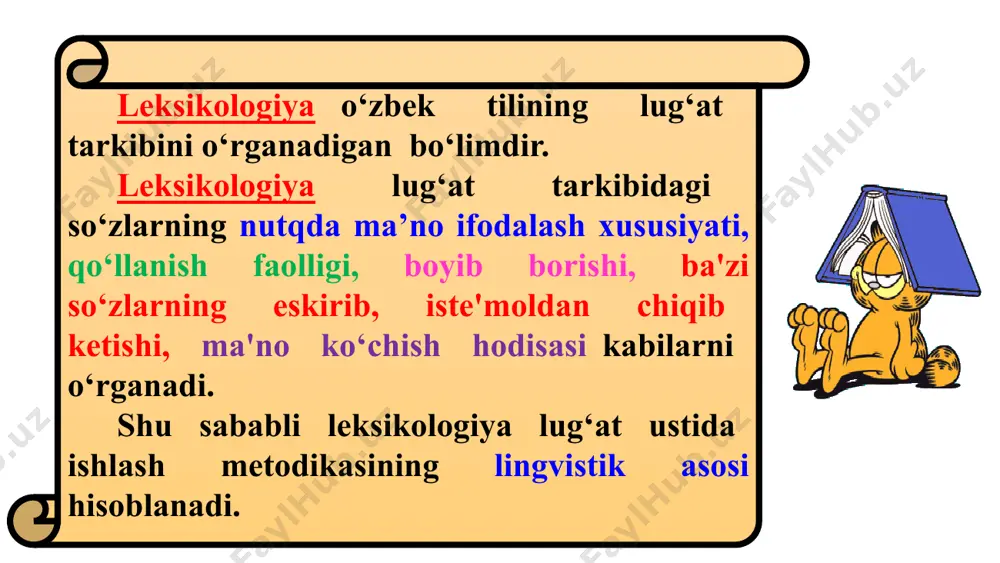 so‘z ma’nosini lug‘atdan va o‘qish kitoblarida matn ostida berilgan izohdan foydalanib tushuntirish. 3. so‘z ma’nosini shu so‘zning ma’nodoshi yordamida tushuntirish. masalan, sabo — shabada, mudofaa — himoya, sozanda — musiqachi, diyor — vatan, inshoot — bino, samo — osmon kabi. 4. tanish bo‘lmagan so‘z bilan ifodalangan tushunchani tanish bo‘lgan so‘z bilan ifodalangan tushunchaga (uning antonimiga) taqqoslash orqali tushuntirish. masalan, ishchan-dangasa tushunchasiga, rostgo‘y-yolg‘onchi. 5. so‘zni o‘ziga yaqin tushuncha — boshqacha ifoda etish bilan tushuntirish. bunda tushuntiriladigan so‘zning izohi qisqa va aniq bolishi kerak. masalan, o‘zboshimchalik — o‘z xohishicha ish tutish, mutaxassis — biror hunar egasi; 6. so‘zni predmetning asosiy belgisini izohlash orqali tushuntirish. masalan, yantoq — suvsiz joyda o‘sadigan ninasimon tikanli o‘simlik; akula — okeanlarda yashaydigan juda katta yirtqich baliq. 7. axloqiy, mavhum tushunchalarni ifoda etuvchi so‘zlarning ma'nosini misollar yordamida tushuntirish. buning uchun o‘quvchilar o‘rgangan badiiy asardan axloqiy fazilatga ega bo‘lgan asar qahramonining qilgan ishlari tahlil qilinadi. ma’nodosh so‘zlar (sinonimlar) talaffuzi, …