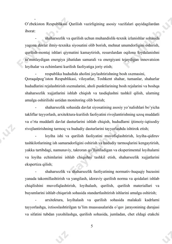 va buyumlarini ishlab chiqarish sohasida standartlashtirish ishlarini amalga oshirish; · arxitektura, loyihalash va qurilish sohasida malakali kadrlarni tayyorlashga, ixtisoslashtirilgan ta’lim muassasalarida o’quv jarayonining darajasi va sifatini tubdan yaxshilashga, qurilish sohasida, jumladan, chet eldagi etakchi ilmiy-tadqiqot muassasalarida loyihachilar va mutaxassislarni qayta tayyorlash va malakasini oshirishga ko’maklashish. ushbu xizmatlar iste’molchilarga ta’mirlash imkoniyatini, turar joy va er uchastkalarini estetik jihatdan takomillashtirish, shuningdek iste’molchilarning yakka tartibdagi talablari asosida qurilishga bo’lgan talablarini qondirishni ta’minlaydi. xizmatlar o’z ichiga turar joyni loyihalashtirish, qurilish ishlari iste’molchilar buyurtmasiga ko’ra bino va qurilmalarini tamirlash, ekspluatsiyaga kommunikatsiyalarni (issiqliq, elektrik, gaz, suv, suv oqova) ishga tushirish, maslahatlarini oladi. turar joyni qurish va tamirlash bo’yicha xizmatlar iste’molchilarga o’z vaqtida va sifatli ravishda binolar, turar joylar va xo’jalik qurilmalarni qurish va ta’mirlash imkonini beradi. iste’molchilarga turar joyni ta’mirlash, uylar va xonadonlarni modaning zamonaviy tendensiyalariga mos ravishda memoriydizaynerlik jihozlanishi bo’yicha xizmatlar zarur. turar joyni qurish va ta’mirlash bo’yicha xizmatlarni keng assortimentdagi qurilish va pardozlash ishlarini …
