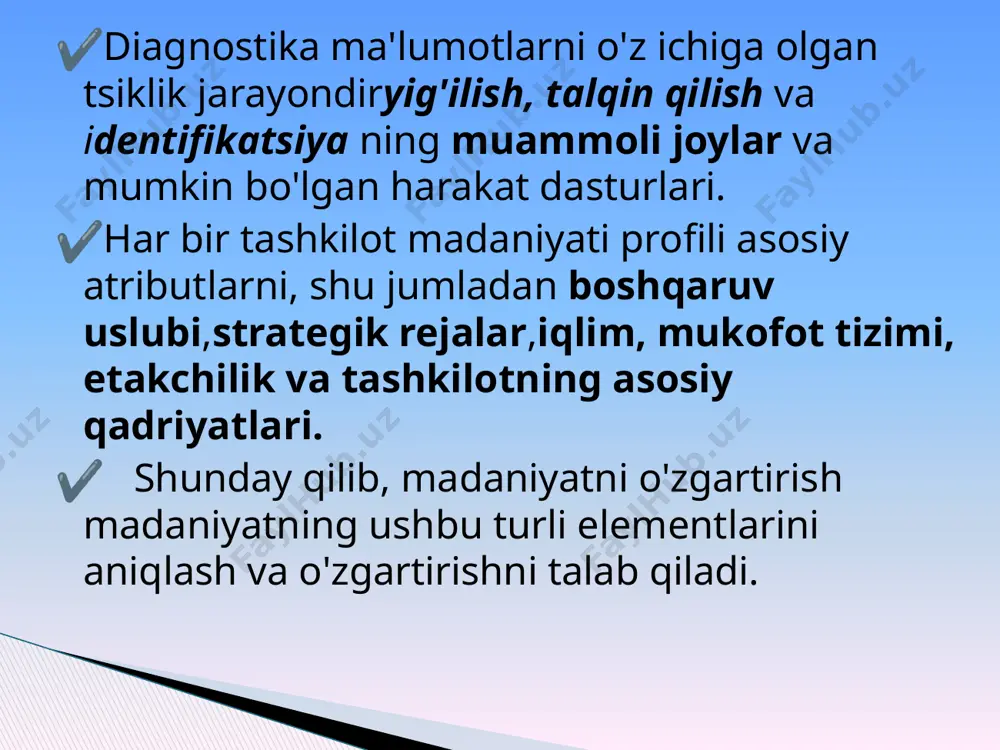 mpaniya rejasini milliy rejalar va ustuvorliklar bilan birlashtiradi 6. ham ichki, ham tashqi muhit omillarini ko'rishga yordam beradi. 7. daromadning yuqori darajasiga erishishga hissa qo'shadi. 8. potentsial o'sish va foydani aniqlashga yordam beradi. davomi,, eng yaxshi boshqaruv birinchi navbatda faol, keyin esa reaktivdir. qanday qilib faol bo'lish kerak 1. ular qisqa va uzoq muddatli davrlarni rejalashtirishlari kerak 2. ular marketing imkoniyatlarini aniqlash uchun texnik va marketing xodimlari bilan yaqindan hamkorlik qilishlari kerak 3. ular innovatsiyalarni rag'batlantirishlari kerak. 4. ular bozorlarni oldindan sinab ko'rishlari kerak. so'rov 5. ular xodimlarning fikr va takliflarini hisobga olishlari kerak 6. ular hisoblangan tavakkalchilikni o'z zimmalariga olishlari kerak. proaktiv va reaktiv boshqaruv strategik boshqaruv - bu korporativ maqsadlarga erishishga yordam beradigan samarali strategiya yoki strategiyalarni ishlab chiqishga olib keladigan qarorlar va harakatlar oqimi. ushbu ta'rifga ko'ra, strategik boshqaruvning yakuniy natijasi tashkilot uchun strategiya yoki strategiyalar to'plamidir. strategik menejmentning ma'nosi strategiyarejalashtirish strategiyani rejalashtirish jarayoni biznesga oldindan ishlab …