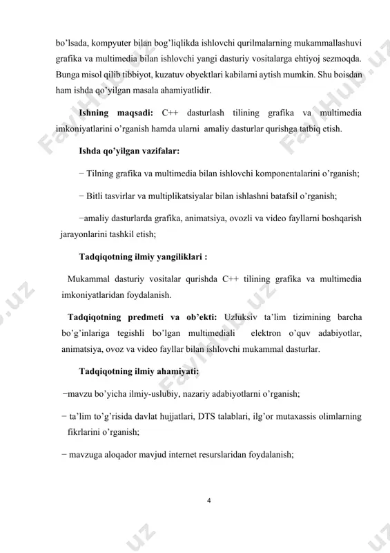 ’ri to’rtburchak chizadi. 1—jadval. grafik primitivlarning ishlatish metodlari metod vazifasi lineto(x,y); joriy nuqtadan ko’rsatilgan nuqtagacha bo’lgan masofada to’g’ri chiziq chizadi rectangle(x1,y1,x2,y2); yuqori chap burchagi x1,y1 quyi o’ng burchagi x2,y2 bo’lgan to’g’ri to’rtburchak chizadi fillrect(x1,y1,x2,y2); yuqori chap burchagi x1,y1 quyi o’ng burchagi x2,y2 bo’lgan ichi bo’yalgan to’g’ri to’rtburchak chizadi framerect(x1,y1,x2,y2); to’g’ri to’rtburchak konturini chizadi roundrect(x1,y1,x2,y2,x3,y3); burchaklari silliq bo’lgan to’g’ri to’rtburchak chizadi ellipse(x1,y1,x2,y2) ellips yoki aylana chizadi.x1,x2,y1,y2-lar ellipsga chizilayotgan ellipsga tashqi chizilgan to’g’ri to’rtburchak(kvadrat) ning diagonal uchlari koordinatalri polyline(points,n) siniq chiziq chizish. bu yerda points tpoint turidagi massiv. massivning har bir elementidagi yozuv o’zida xi va yi sinish nuqtalarining koordinatalarini saqlaydi. n esa siniq chiziqlar soni boshqa grafik primitivlarni chizish uchun canvas metodining ro’yxatiga qarash kerak bo’ladi. asos alohida nuqtalar(piksellar)dan tuzilgan bo’ladi.asos tekisligidagi piksel koordinatalari x—gorizontal va y—vertikal o’qlar bo’yicha aniqlanadi. koordinatalar yuqori chap burchakdan boshlanib, chapdan o’ngga va yuqoridan pastga o’sib boradi (1-rasm).ya’ni yuqori chap burchak (0,0) koordinata ,quyi o’ng burchak …