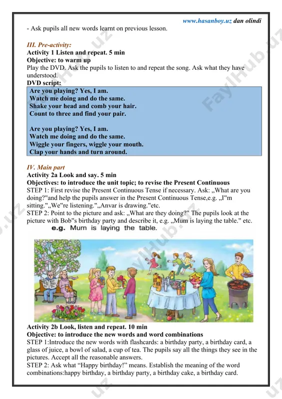 points) b: a glass of juice v. post-activity activity 4 play “can i have a cup of tea, please?”. 10 min objectives: to reinforce the new word combinations; to revise “can i have …please?” “no, sorry./yes, here you are.” step 1: first, the pupils read the dialogues silently. step 2: ask the pupils to work in groups of 4. give the flashcards with the new word combinations to each pair in a group. pair 1 asks: „can we have a glass of water, please?‟ pair 2 says:„yes, here you are.‟ if they have a flashcard with water, or „no, sorry.‟ if they do not. make sure that the pupils understand the importance of saying “please” when asking and “thank you” when they have been given something. extension:if some groups finish earlier than the rest of the class, swap the pairs and ask them to play again. vi. homework 5 min …