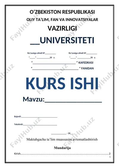 maktabgacha ta'lim muassasasi avtomatlashtirish — DOC