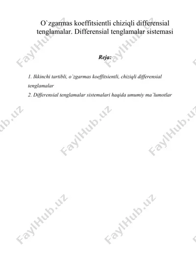 o`zgarmas koeffitsientli chiziqli differensial tenglamalar — DOC