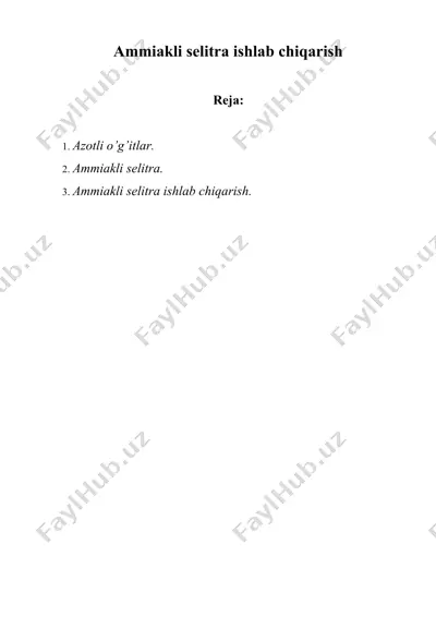 ammiakli selitra ishlab chiqarish — DOCX