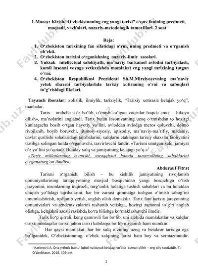 o‘zbekistonning eng yangi tarixi — DOCX
