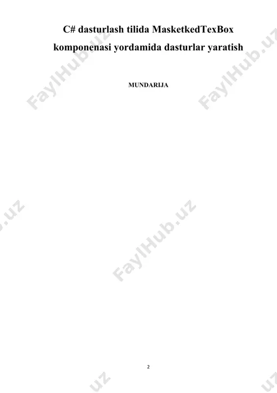 n kurs ishlarini bajarishga quyidagi talablar qo’yiladi: kurs ishida mavzuga taalluqli oliy majlis sessiyalari materiallari, o’zbekiston respublikasi prezidentining farmonlari, qarorlari, ma’ruzalari va prezident asarlaridan ma’lumotlar, byudjet tizimini boshqarish organlarining, xususan, o’zbekiston respublikasi moliya vazirligining qarorlari sharhi o’z aksini topishi lozim; kurs ishini yozish jarayonida tadqiq etilayotgan mavzu va o’rganilayotgan amaliy ma’lumotlarga faoliyat samaradorligini oshirish imkoniyatlarini va zaxiralarini izlab topish va ishlatish, byudjet jarayonining bosqichlarini yaxshilash, iqtisodiyotni modernizatsiyalash va yangilashning bugungi sharoitida byudjet-soliq siyosatining turli dastak va vositalaridan foydalanish shakllari va usullarini takomillashtirish nuqtai nazardan ilmiy, ijodiy yondashish zarur; kurs ishi mazmunini ravon adabiy tilda bayon qilish, tadqiqotlar va izlanishlar natijalarini rasmiy hujjatlarga qo’yiladigan asosiy talablarga rioya qilgan holda aks ettirish lozim. i.bob. nazariy qism. 1.1. zamonaviy dasturlash tillari. kompyuterda dasturlash - bu kompyuter mikroprotsessori uchun turli buyruqlar berish, qachon, qayerda nimani o'zgartirish va nimalarni kiritish yoki chiqarish haqida buyruqlar berishdir. ushbu kurs ishida, qanday dasturlash tillari borligi, eng keng tarqalgan …