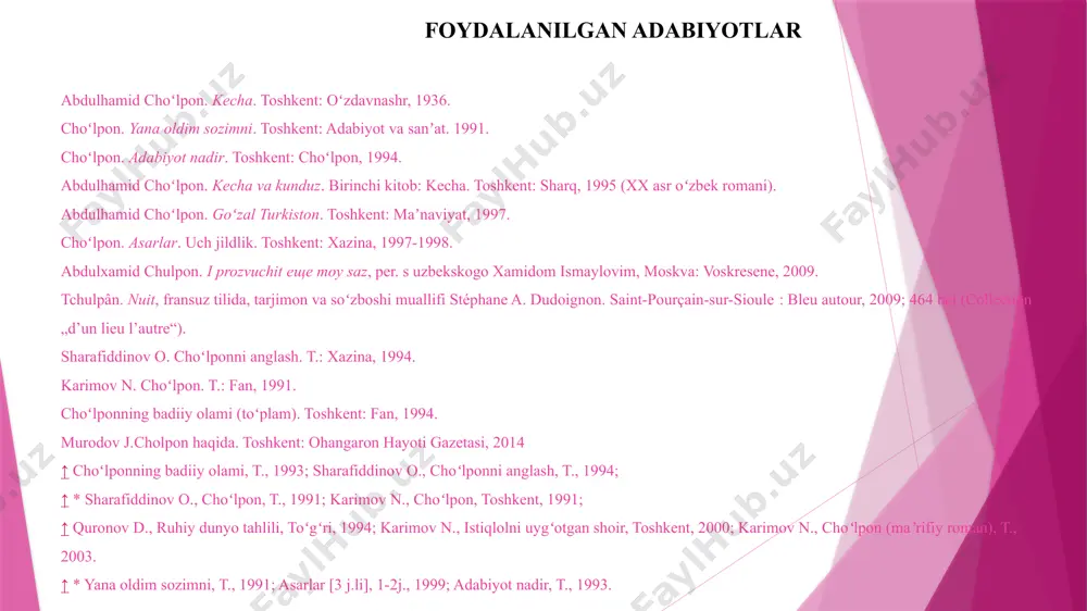 kent: ohangaron hayoti gazetasi, 2014 ↑ choʻlponning badiiy olami, t., 1993; sharafiddinov o., choʻlponni anglash, t., 1994; ↑ * sharafiddinov o., choʻlpon, t., 1991; karimov n., choʻlpon, toshkent, 1991; ↑ quronov d., ruhiy dunyo tahlili, toʻgʻri, 1994; karimov n., istiqlolni uygʻotgan shoir, toshkent, 2000; karimov n., choʻlpon (maʼrifiy roman), t., 2003. ↑ * yana oldim sozimni, t., 1991; asarlar [3 j.li], 1-2j., 1999; adabiyot nadir, t., 1993. foydalanilgan adabiyotlar belinskiy poeziyaning xil va turlarga bo'lishi insoniyat tarixidagi mashhur mutafakkirlardan biri arastu ham barcha nomdor aql-idrok sohiblari singari nafaqat favqulodda o‘tkir zehni, balki o‘zining tashqi ko‘rinishi bilan ham atrofdagilarning e’tiborini tortgan. miloddan avvalgi 384–322 yillarda yashab o‘tgan bu yunon donishmandi, manbalarda ma’lum qilinishicha, “kalta soqol qo‘yib, doim sochini peshonasiga tushirib yurgan”. tasavvurimizda uning sog‘lomlik barq urib turgan vujudidan, baland qaddi-qomatidan, o‘tday yonib turadigan chiroyli ochiq chehrasidan, chaqnagan ko‘kish ko‘zlaridan, uzun qilib o‘stirilgan mayin, jingalak sochlaridan, paydor bilaklaridan, uzun barmoqlaridan, umuman, baquvvat …