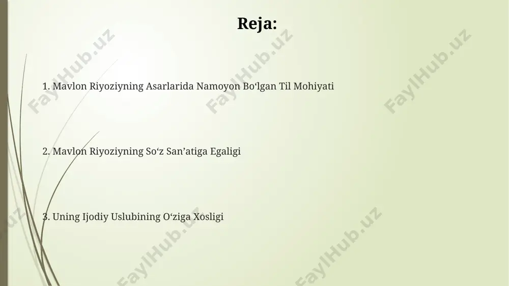 lar tomonidan ham tahlil qilingan. mavlon riyoziyning ijodida dastlabki 5 yil ichida 20 dan ortiq she'r va 10 ga yaqin hikoyalar nashr etilgan bo'lib, bu uning yuksak mehnatsevarligini ko'rsatadi. mavlon riyoziy va uning davri mavlon riyoziyning ijodida 15 dan ortiq g'azal, ruboiy va masnaviy kabi turli adabiy janrlarning namunalari uchraydi, bu uning she'riyatdagi ko'p qirrali mahoratini ko'rsatadi. mavlon riyoziyning ijodiy faoliyati taxminan 1550-1600 yillar oralig'iga to'g'ri keladi, bu davr o'zbek adabiyoti tarixida muhim o'rin egallaydi. uning asarlarida 16-asr o'zbekistonining ijtimoiy-siyosiy hayoti, odamlarning turmush tarzi va ma'naviy dunyosi haqida qimmatli ma'lumotlar mavjud. mavlon riyoziy asarlarining zamonaviyligi mavlon riyoziyning ijodiy uslubining yangichaligi, til boyligi va ijodiy yondashuvining o'ziga xosligi uning asarlarini zamonaviy adabiyot kontekstida ajralib turadigan holatga keltiradi, bu uning 10 dan ortiq she'riy to'plamlarining muvaffaqiyatini tushuntiradi. uning asarlaridagi obrazlar va motivlarning universalligi, insoniy qadriyatlarga oid muammolarni ko'tarishi uni zamonaviy o'quvchilar uchun ham dolzarb qiladi, bu milliy adabiyotning rivojlanishiga 50 dan ortiq …