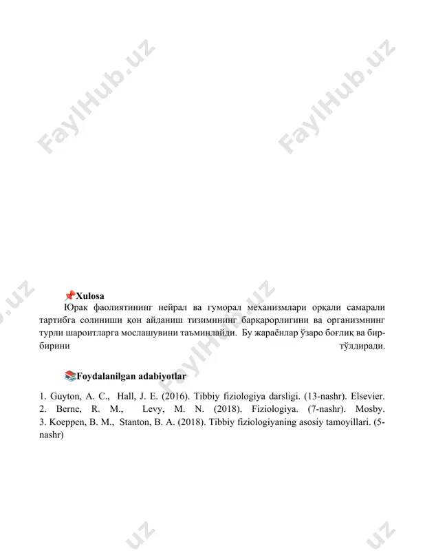 ashr). mosby. 3. koeppen, b. m., stanton, b. a. (2018). tibbiy fiziologiyaning asosiy tamoyillari. (5-nashr)