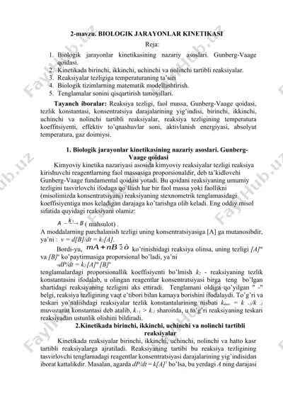 biologik jarayonlar kinetikasi — DOCX
