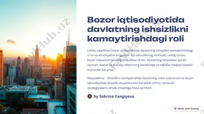 davlatning ishsizlikni kamaytirishdagi roli — PDF