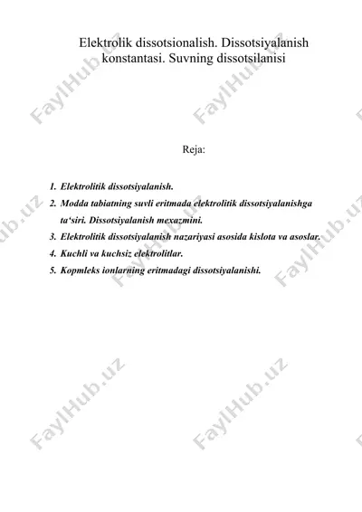 elektrolik dissotsionalish. dissotsiyalanish konstantasi. suvning dissotsilanisi — DOC