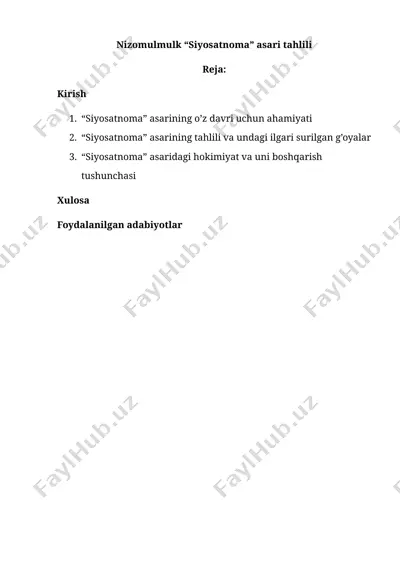 nizomulmilk siyosatnoma asari tahlili — DOCX