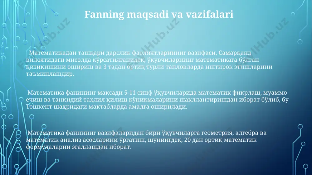matematikadan sinfdan tashqari ishlarni tashkil etish metodikasi - Page 3