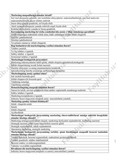 marketing maqsadlariga nimalar kiradi? — DOC