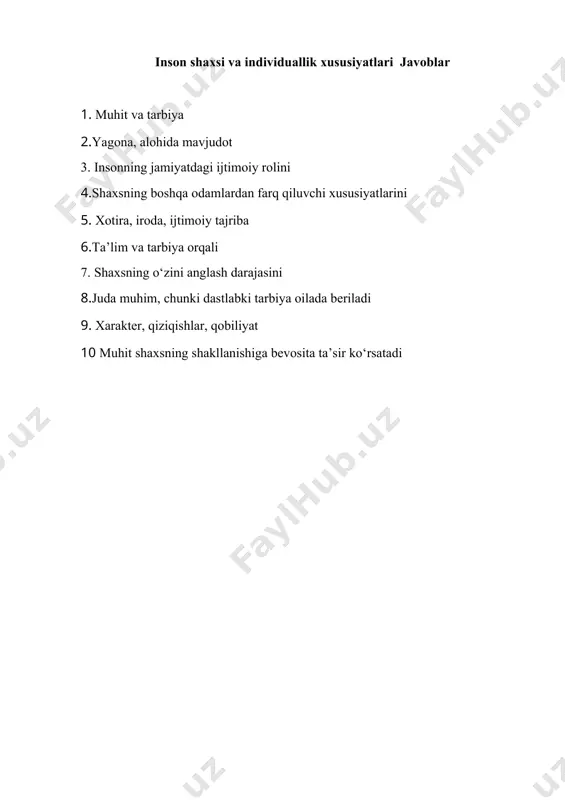 inson shaxsi va individuallik xususiyatlari mavzusida test savollari - Page 5