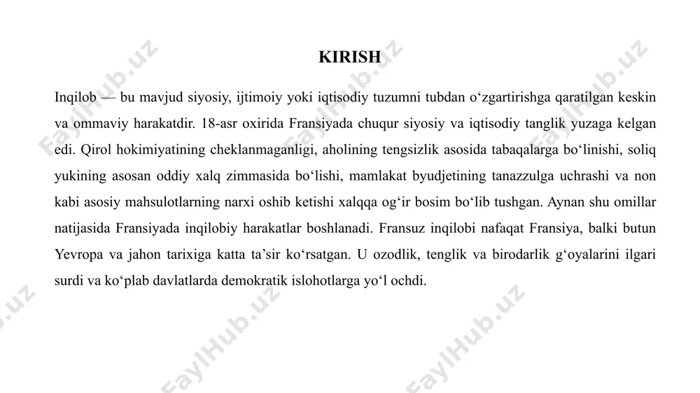 muhim siyosiy qarorlarni xalq vakillari bilan maslahatlashmasdan qabul qilgan. shu bilan birga, mamlakat iqtisodiy jihatdan og‘ir ahvolda edi. davlat byudjeti katta qarzga botgan, ayniqsa, amerika mustaqillik urushiga berilgan moliyaviy yordam bu kamomadni yanada chuqurlashtirgan. soliq tushumlari asosan oddiy xalqqa yuklatilgan bo‘lsa-da, boy tabaqalar soliq to‘lashdan ozod bo‘lgan. eng oddiy mahsulot – non narxi ham keskin oshib, oddiy xalq uni xarid qila olmaydigan holatga kelib qolgan. bu esa xalq orasida norozilik va g‘azabning kuchayishiga sabab bo‘lgan. shu siyosiy va iqtisodiy beqarorlik inqilobni muqarrar qildi. inqilobning boshlanishi 1789-yil 14-iyul kuni parijda joylashgan bastiliya qamog‘i xalq tomonidan bosib olindi. bu voqea fransuz inqilobining ramziga aylandi va mutlaq monarxiyaning zaiflashganini ochiq ko‘rsatdi. bastiliya qamog‘i qirol hukmronligining zo‘ravonlik timsoli sifatida qaralgan va uni egallash orqali xalq qirol zulmiga qarshi isyon ko‘tarayotganini namoyon etdi. bu vaqtda mamlakat bo‘ylab norozilik kuchayib, dehqonlar va shaharliklar boylarga qarshi chiqdi, zamindorlar mulklari vayron qilindi. qirol lyudovik xvi esa yuzaga kelgan …