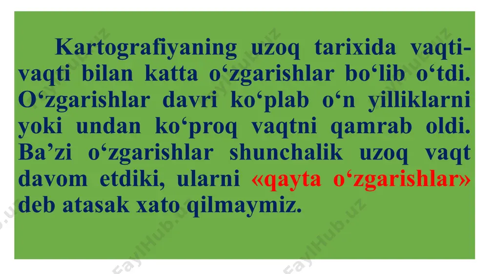 atan og‘irroq; – og‘irlik ko‘rinishiga ko‘ra, markazdan uzoqlashgan sari ortib boradi; – alohida elementlar guruhlashtirilgan obyektlarga qaraganda katta og‘irlikka ega; – katta elementlar katta vizual og‘irlikka ega. – qizil ko‘k rangga nisbatan yorqin ranglar to‘q ranglarga qaraganda og‘irroq; – oddiy shakllar noto‘g‘ri shakllarga qaraganda og‘irroq ko‘rinadi; – ixcham shakllar tartibsiz diffuziyali shakllarga qaraganda kattaroq vizual og‘irlikka ega; – vertikal yo‘nalishga ega shakllar egilgan shakllarga qaraganda og‘irroq tuyiladi. kartaning butunligi (to‘liqligi). kartaning bir butinligi elementlar o‘rtasidagi o‘zaro aloqaga tegishlidir. markirovka ajralgan holatda tanlanmaydi. u har qanday fon ranglari va rang turlarida o‘qiladigan bo‘lishi kerak, tanlab olingan rasmlarni rad qilmasligi va karta mavzusiga muvofiq kelishi kerak (2.6­rasm). bir butunlik shuni anglatadiki, tasvir bir­biriga bog‘lanmagan bitlar va bo‘laklar to‘plamidek emas bitta butun narsadek tasvirlanadi. uyg‘unlik. hamma elementlar birgalikda yaxshi ishlaydimi? tanlab olingan ranglar to‘qnashuvi bormi? ko‘zga og‘irlik qiladigan modellar mavjudmi? bir­birini to‘ldiradigan matnda shriftlar bormi? karta yoqimli tashqi ko‘rinishga egami? dizayn qarorlar kartalar …
